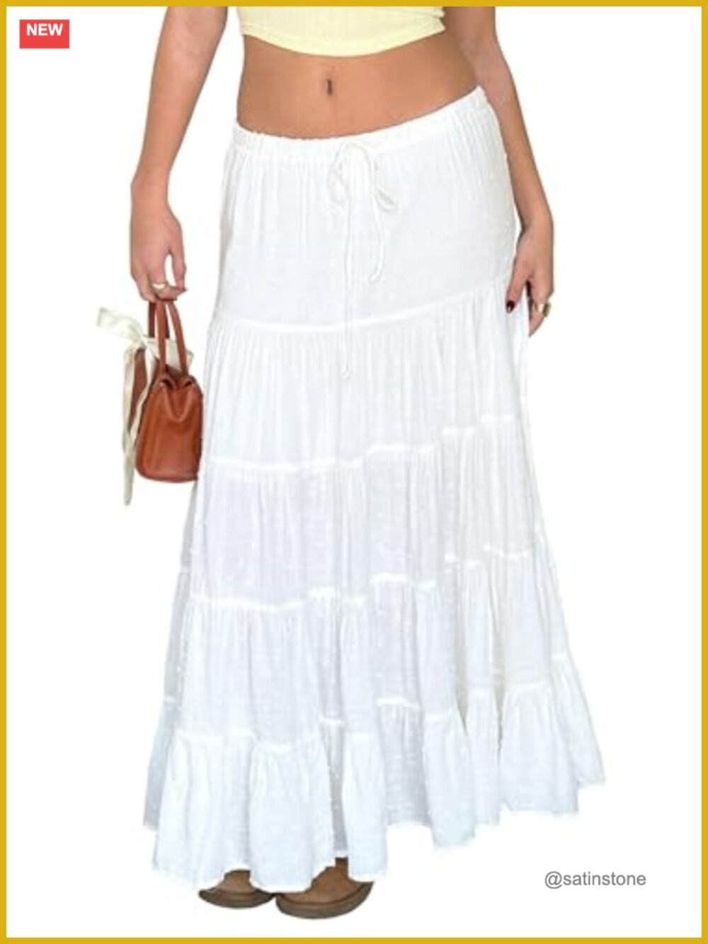 Women's High Elastic Waist Ruffle Boho Pleated A-Line Long Maxi Skirt